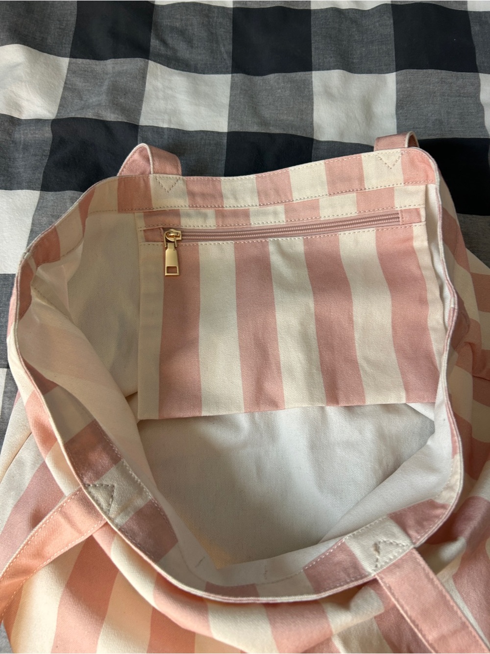 Poppy & Peonies Pink Stripe Canvas Tote Bag and matching cosmetic pouch - Picture 7 of 10
